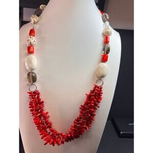 NEW Bamboo coral multi stone sterling silver necklace